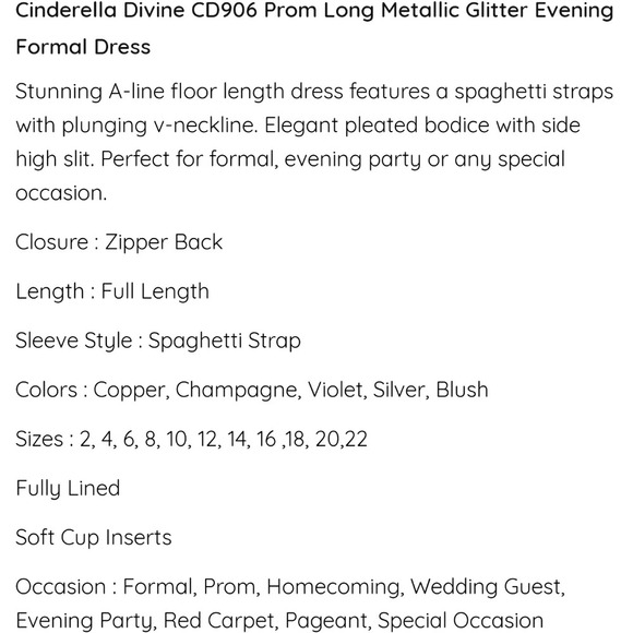 CINDERELLA DIVINE sz.2 Metallic Glitter Evening Formal Dress Champagne High Slit - Picture 7 of 16